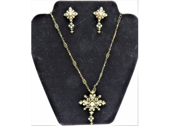 Elegant Matching Costume Jewelry Cross Necklace & Matching Earrings