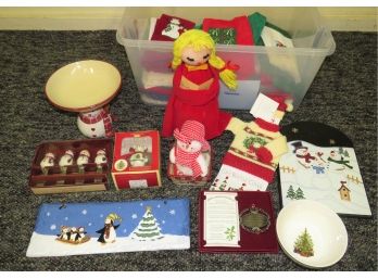 Assorted Holiday Decorations And Decorative Hand Towels