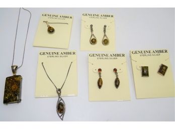 Assorted Set Of Sterling Silver/amber Stone Jewelry - Set Of 6