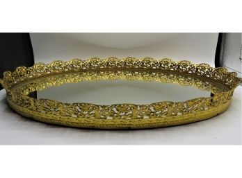 Oval Gold-tone Metal Trimmed Mirror/tray