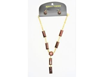 Stylish Bijoux Terner Amber-toned Costume Necklace & Matching Round Earrings