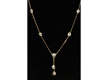 Elegant 14K Gold Necklace With Swarovski Crystals 16'L Weight: 3.1 Gram