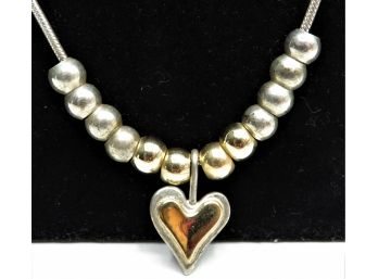 14K Yellow/white Gold Heart Pendant & Silver Silver Chain Necklace