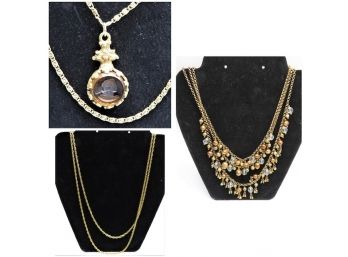 Classy Goldette Amber Cameo Necklace, Beaded Necklace & Monet Gold-tone Chain Necklace - Set Of 3