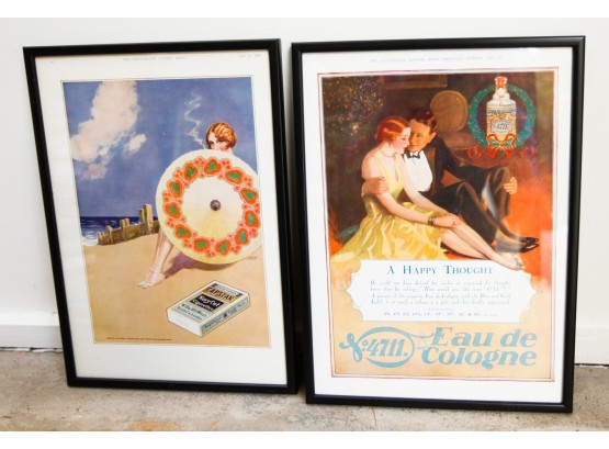 Wonderful Vintage Imperial Tobacco Framed Advertisement Signed 1929 Matted EAU De Cologne Christmas Perfume Ad