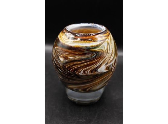 Stunning Crystal Vase - Brown And Yellow Swirl Design - Lead Base