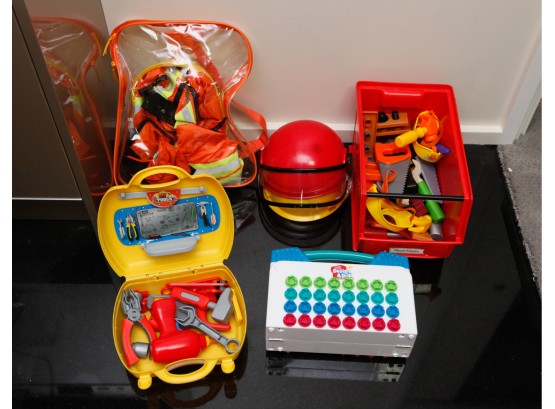 Large Lot Of Children Toys - Construction Tool Set W/ Uniform - Design & Drill -