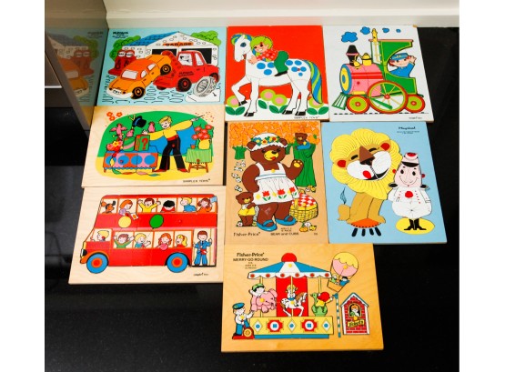 Large Lot Of 8 Vintage Wooden Puzzles - Simplex Toys - Fisher Price