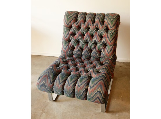 Vintage - Metal Curved Microfiber Retro Chair W/ Solid Wood Back