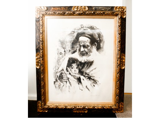 Original Artist Proof Sandu Lieberman Man Boy  - Signed Beautiful Carved Frame