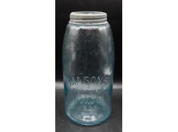 Antique Mason's 1858 Blue Tint - Mason Jar - Patent Nov 30th 1858