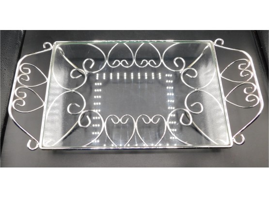 Metal Serving Tray With Glass Insert & Heart Shapes