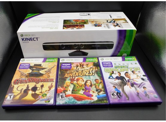 Xbox 360 Kinect Sensor & 3 Kinect Video Games