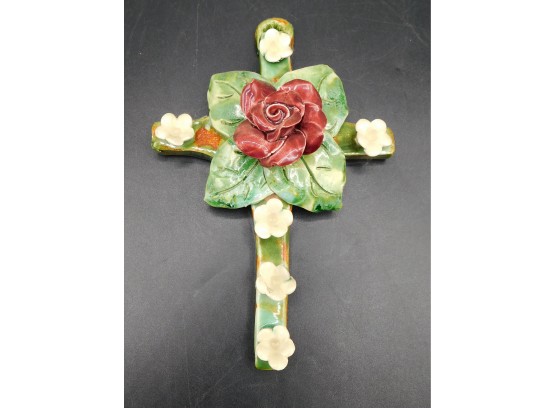 Lesal Home Ceramics Hand Crafted Decorative Cross With Rose