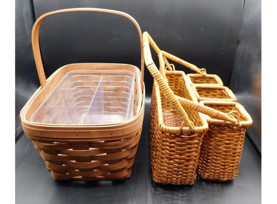 Longaberger Basket & Utensil Basket With Plastic Insert