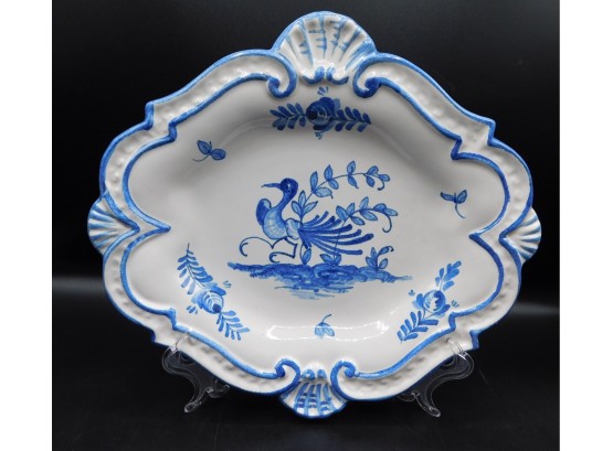 Hand Painted 'blue & White Bird' Serving Plater Made In Italy, 10'