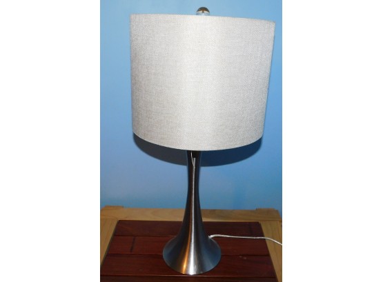 Modern Silver Tone Table Lamp With Canvas Lamp Shade