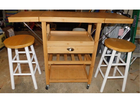 Winsome Drop Leaf Dining Cart With 2 Stools