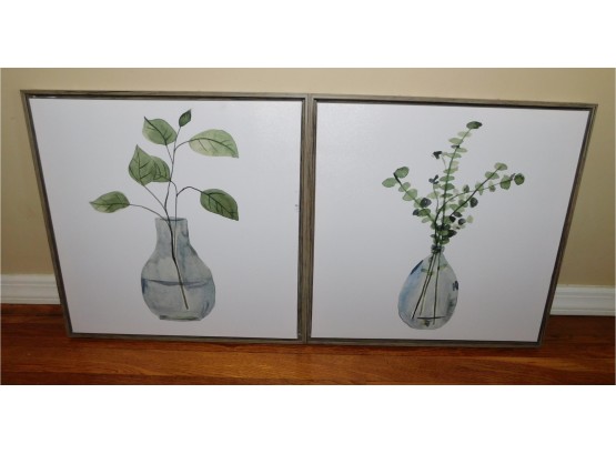 Pair Of Plant Themed Framed Art Work, No Signature, 2 Piece Lot