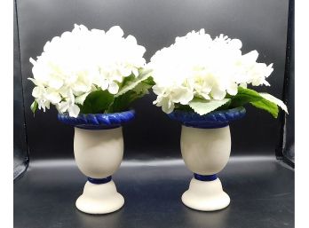 Pair Of Ceramic Vases With Faux Flowers