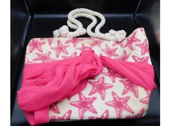 Mudpie Pink Starfish Canvas Beach Bag