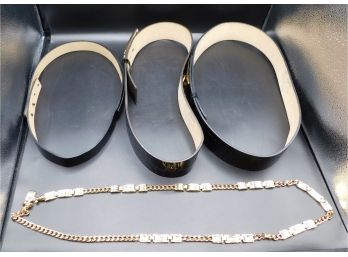 Four St John Leather Belts Size Med & St John Gold Tone Chain Belt 41'L, 5 Piece Lot