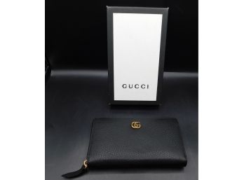 Faux Gucci Black Marmont Gg Logo Leather Zip Around Continental Wallet