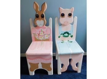 Adorable Hand Painted Pig & Rabbit Children's Chairs