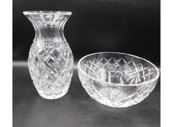 Cut Glass Bowl And Vase, 2 Piece Lot