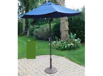 Front Gate 'sunbrella' Blue Patio Umbrella With Base