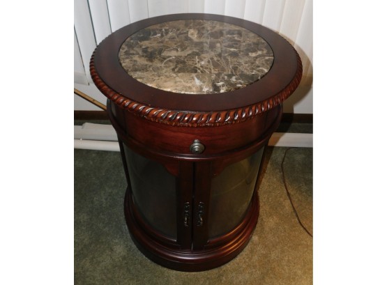 Lovely Solid Wood Column Cabinet With Faux Marble Insert Glass Cabinet/shelf  And Drawer