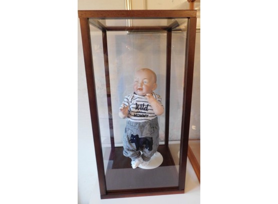 Vintage Hand Painted Porcelain Doll With Glass Showcase