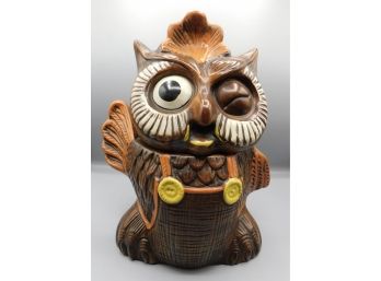 Vintage Ceramic Hand Painted Owl Style Cookie Jar With Lid