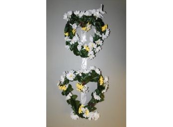 Faux Daisy Double Hanging Wreath Heart Design #37692 With Box