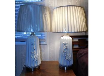Lovely Pair Of Ceramic Floral Pattern Table Lamps