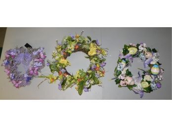 Assorted Lot Of Three Purple Easter/spring Wreaths