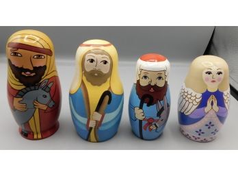 Lot Of Hand Painted Religious Style Wood Nesting Dolls
