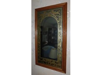 Solid Wood Framed Wall Mirror With Floral Inlay Pattern