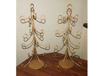 Pair Of Wrought Iron Gold Tone Tree Style Ornament Holders