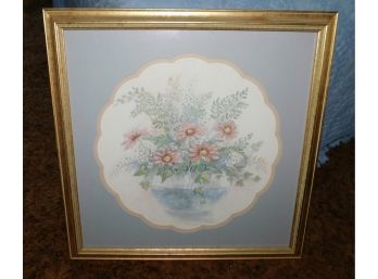 Mary Vincent Bertrand Signed 1194/2900 Lithograph Floral Bouquet Artwork With Gold Brush Frame