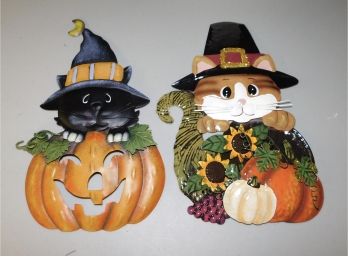 Pair Of Metal Cat Holiday Decor