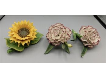 Lovely Pair Of Lenox Fine Porcelain Sunflower And Carnation Flower Figurines