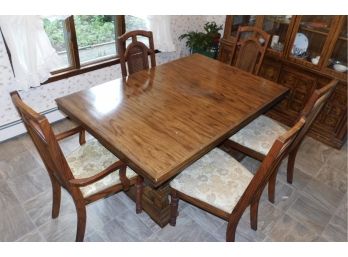 Solid Wood Dining Table With Leaf And 5 Solid Wood Upholstered Dining Chairs