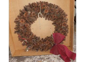 Pinecone Wreath With Red Bow