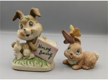 Pair Of Mini Porcelain Hand Painted Bunny Figurines