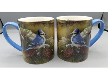 Pair Of Lang December Bluejay Coffee Mugs