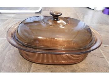 Vintage Vision Oval Tinted Glass Crockpot Insert With Lid