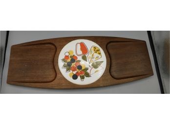 Vintage Solid Wood Rectangle Serving Board With Center Cutting Board