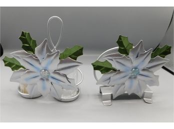 Collections Etc. Pair Of Metal Floral Design Salt & Pepper Shaker Holders With Napkin Holder