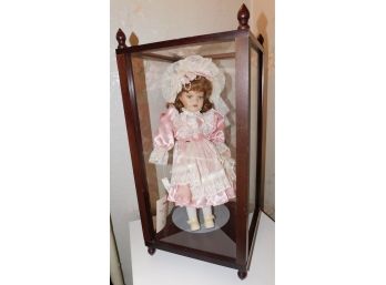 Vintage Limited Edition Seymour Manns Fine Hand Crafted Porcelain Doll In Wood Frame Showcase